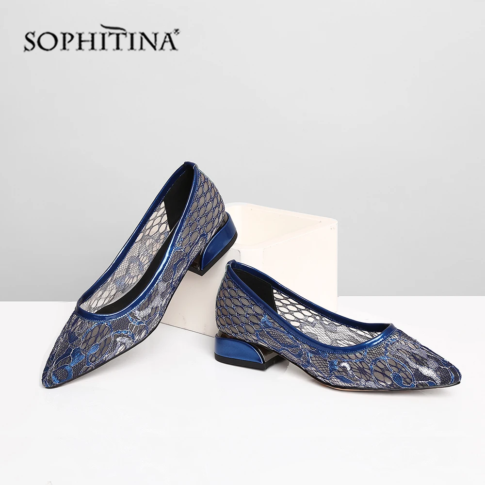 Женские туфли на низком каблуке SOPHITINA сетчатые из воловьей кожи заостренный
