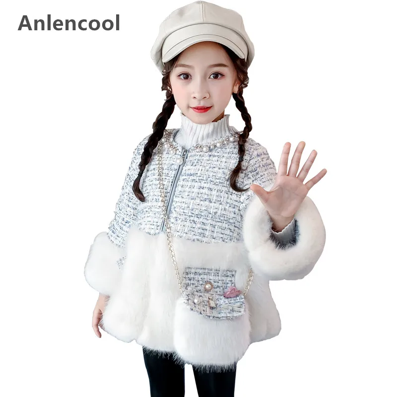 Детское пальто с искусственным мехом Anlencool модная утепленная куртка + сумка