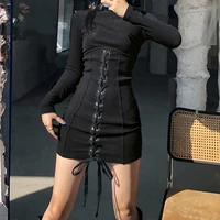 grunge y2k clubwear baroque femme 2021 streetwear sexy elegant dress women dark black mall goth high waist bandage slim dress