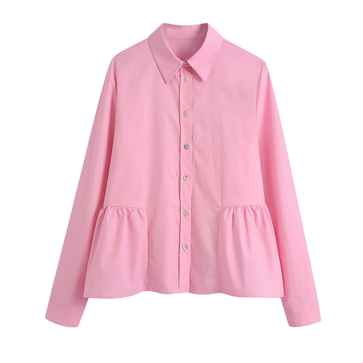 Весенне-осенняя Женская ламинированная кружевная свободная Поплиновая Повседневная рубашка, милый розовый топ