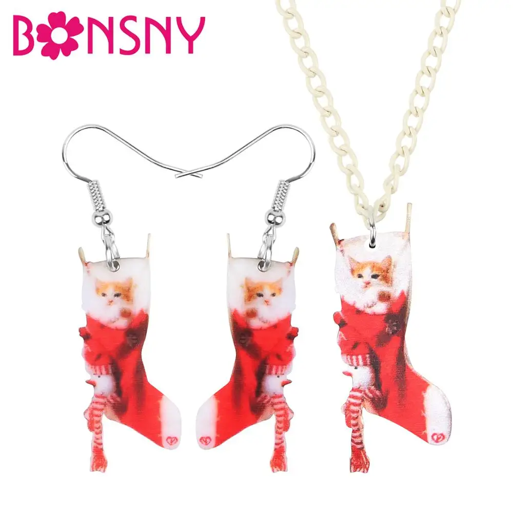 Bonsny акриловые рождественские носки тряпичная кукла кошка котенок Ювелирные