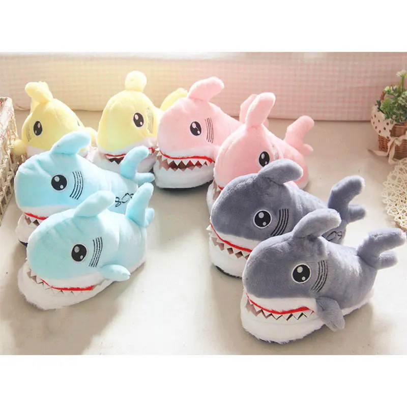 

Winter Cute Shark Head Home Cotton Slippers Non-slip Thick Bottom Three-dimensional Animal Plush Cotton Slippers