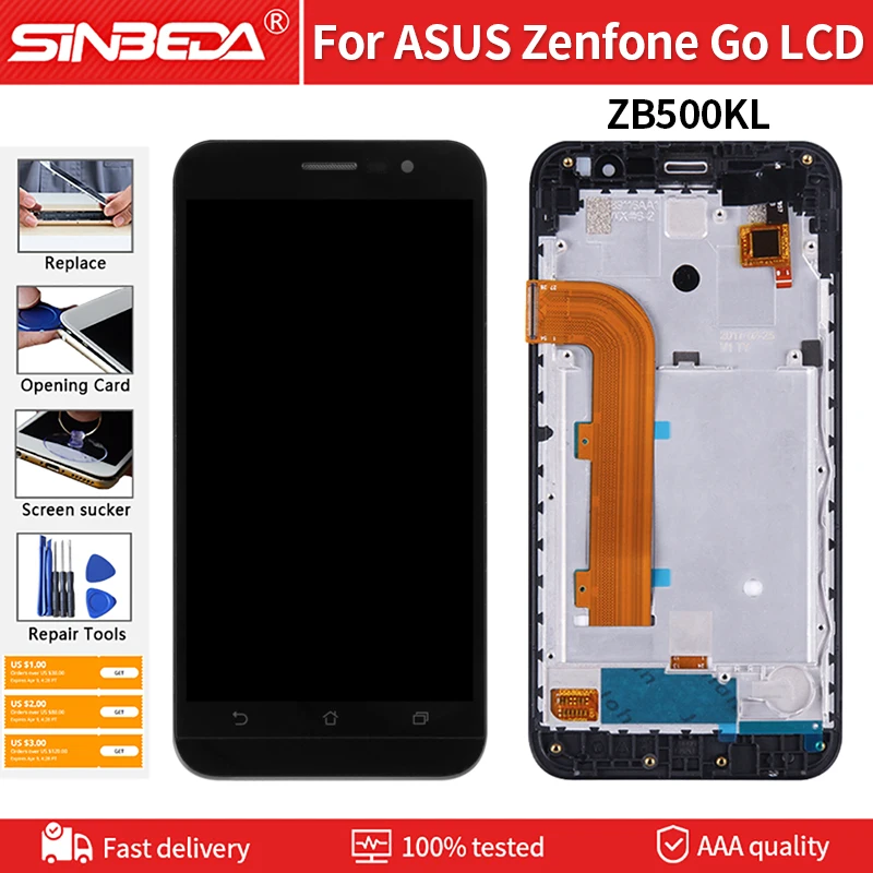 5.0" Original For Zenfone Go ZB500KL X00AD LCD Display Touch Screen with Frame Digitizer Assembly For ASUS ZB500KL Display X00AD