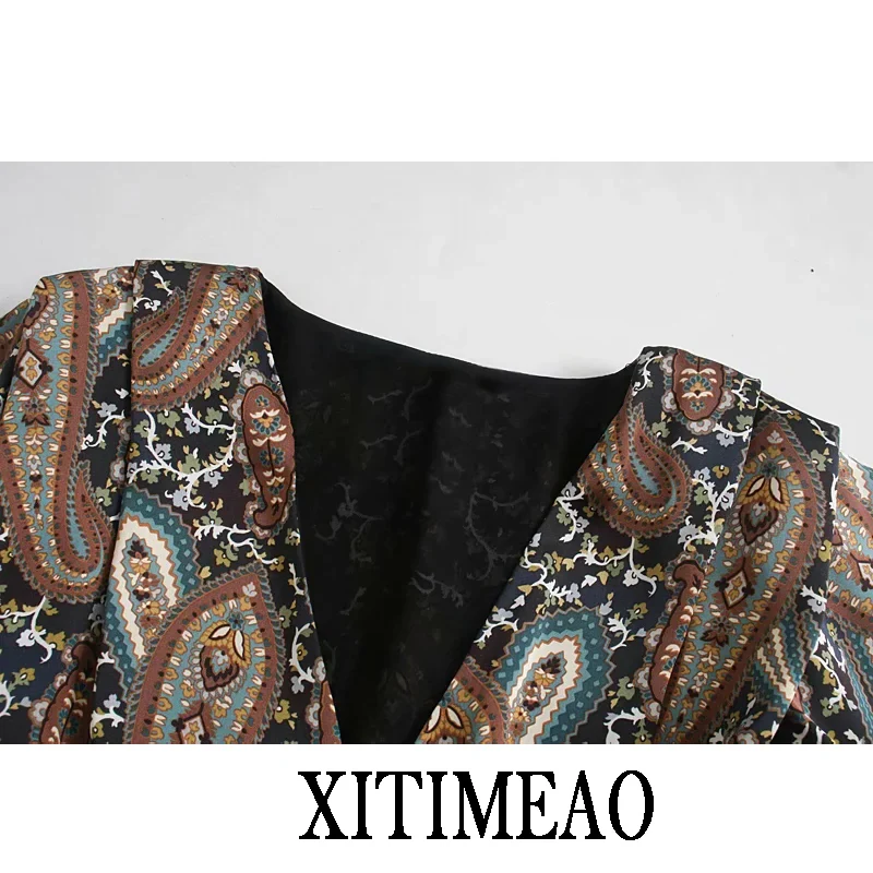 

ZA 2021 New Women Dresses Spring Autumn Vintage Print Casual Long Sleeve Retro V Neck Leisure Vacation Long Skirt