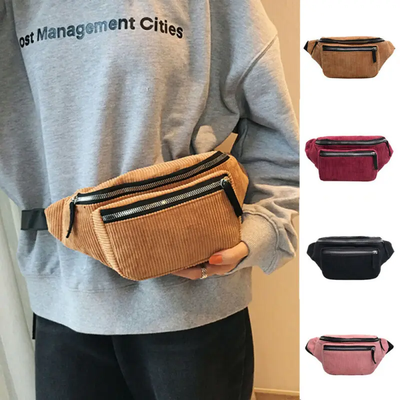 

Women's Bum Bag Fashion Fanny Pack Money Wallet Travel Holiday Pouch Corduroy Waist Bag Belt Sport Vintage Satchel Packs