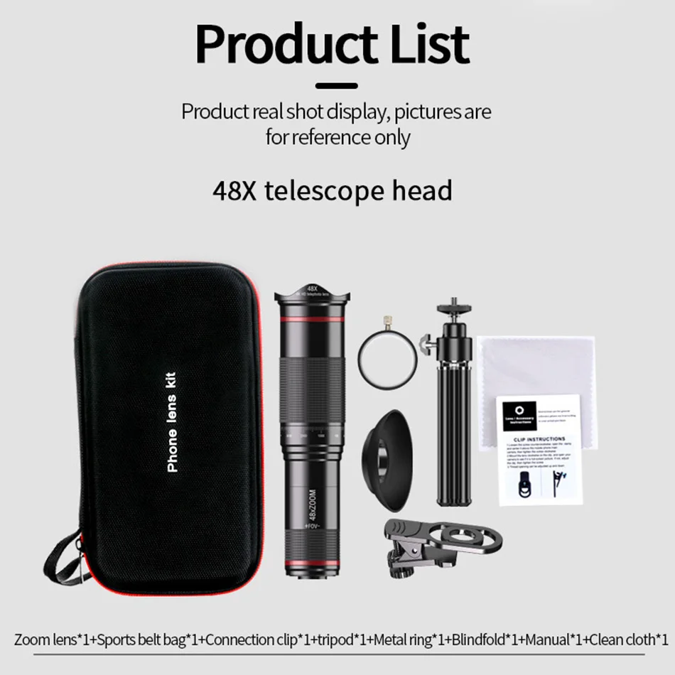 

48X 22X 4K HD Telescope for Mobile Phone Camera Lens and Tripod Telephoto Monocular Zoom for iPhone and Smartphone