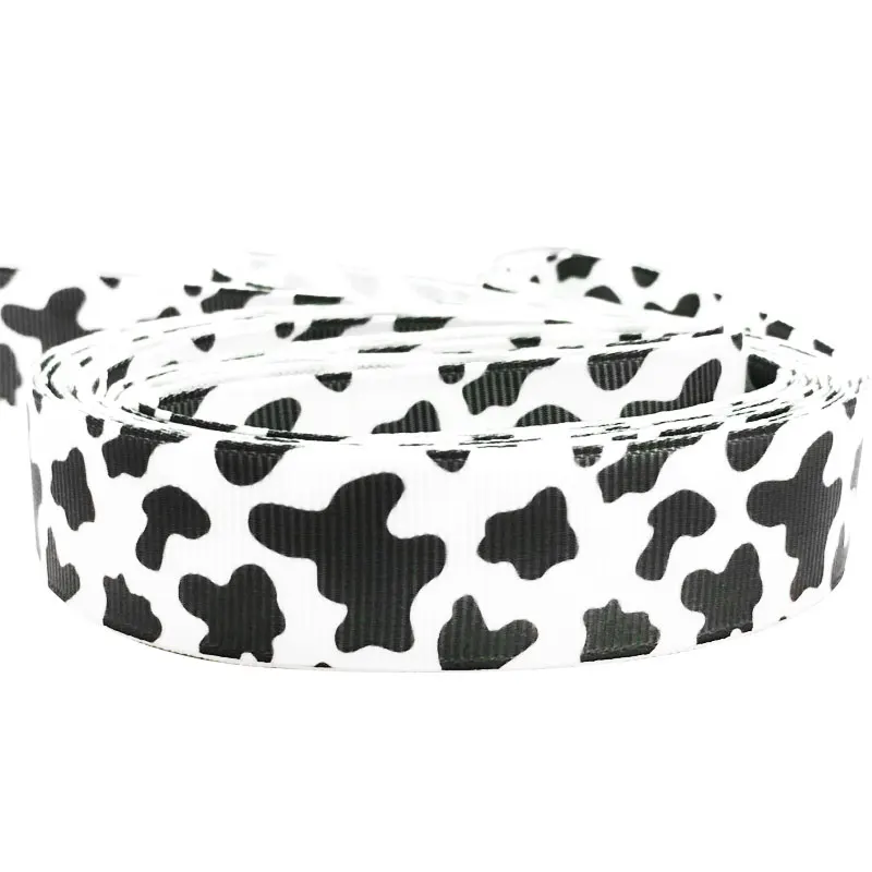 Cow Spots Printed Grosgrain Ribbon 25mm Webbing 1''inch Handmade Dog Collar Hair Bows Lanyards DIY Cintas Sewing Accessory Craft