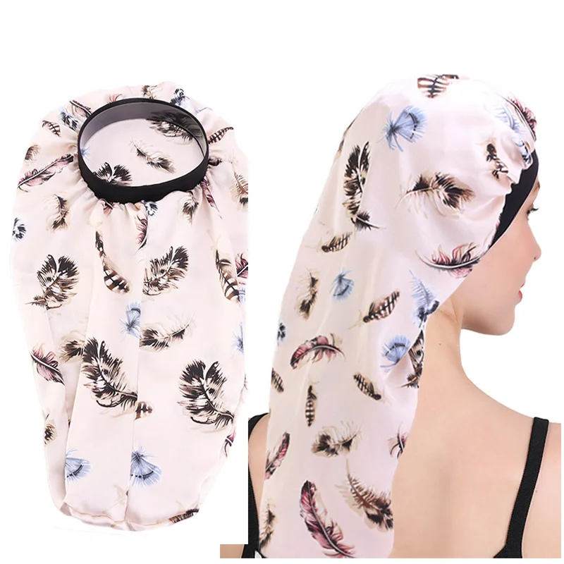 

Women Floral Satin Long Tail Bonnet Night Sleeping Cap Head Cover Hair Care Hat Bonnet Nightcap For Women Hair care tools кепка