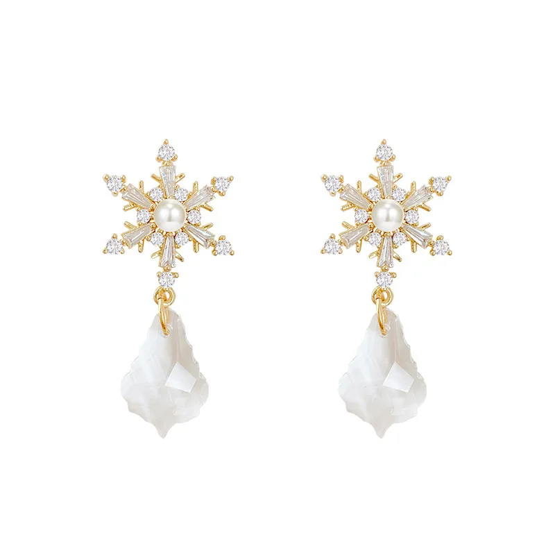 

2021 Top Selling Luxury Korean Snowflake Crystal Zircon High End French Net Red Earrings