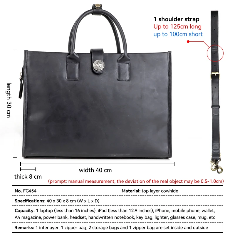 Men's Briefcase Handmade Genuine Leather 16'' Laptop Doctor Document Lawyer Bag Cowhide Messenger Shoulder Briefcase Women Bag