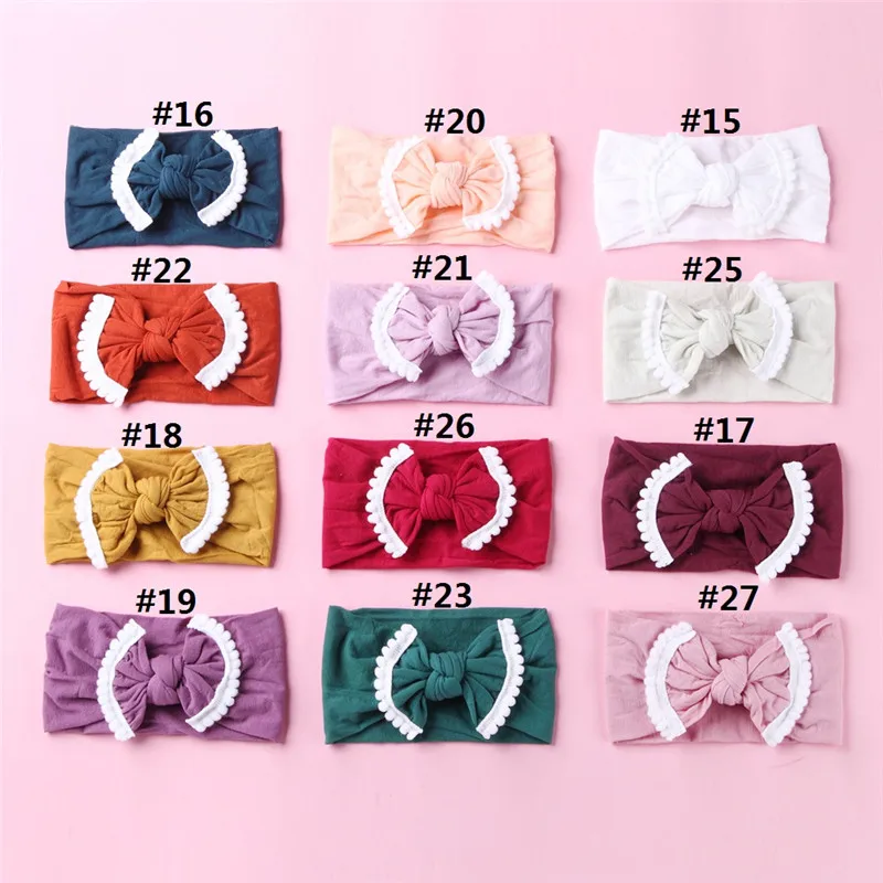 12 шт./лот новые модные широкие нейлоновые повязки на голову с помпоном бантом