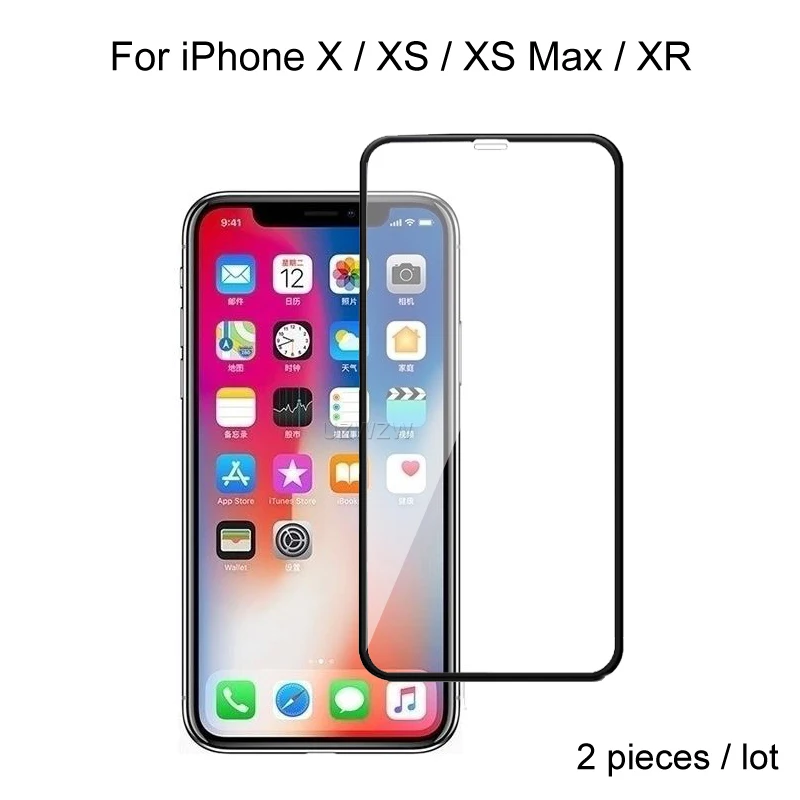 2 шт Полное покрытие закаленное стекло для iPhone X XS XR Max Защитное экрана пленка