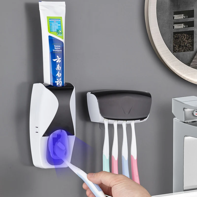 

Wall Mount Automatic Toothpaste Dispenser Bathroom Accessories Set Toothpaste Squeezer Dispenser Bathroom Toothbrush Holder Tool