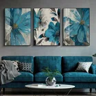 Винтажная Картина на холсте с голубыми цветами абстрактный постер ботаническая печать Настенная картина для гостиной Декор скандинавский