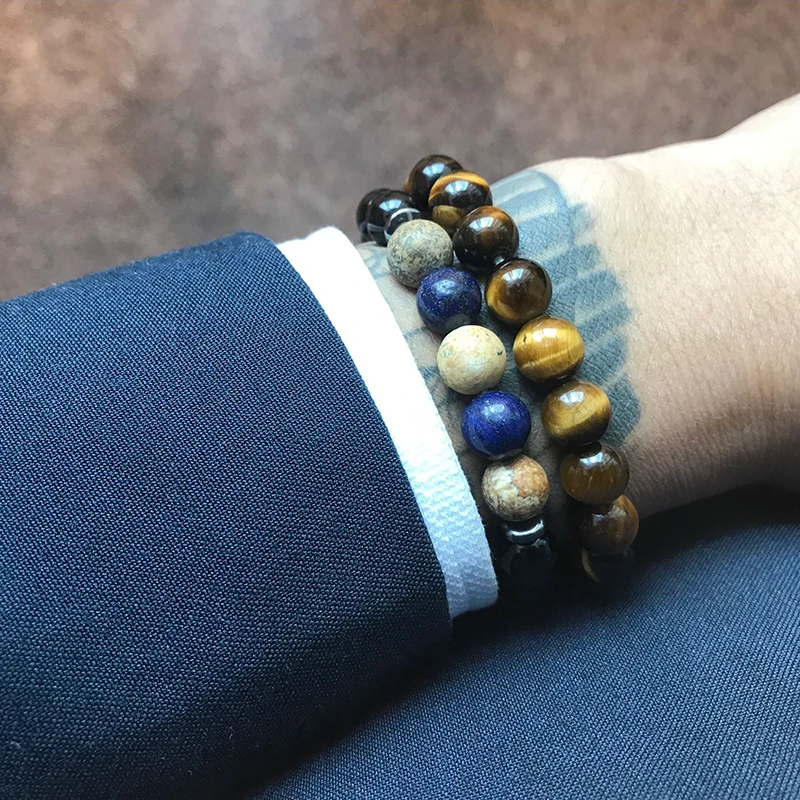 Браслет мужской из натурального камня Модный бриллиантовый браслет 8 мм с