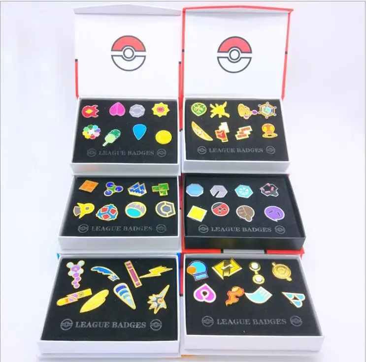 Значки с покемоном 6 шт. броши в виде Kanto Johto Hoenn Sinnoh Unova Kalos региона лиги Orange Island Box