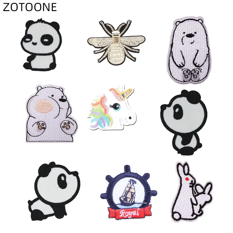 

ZOTOONE Sew on Patches Animal Sticker Iron on Panda Bear Patch for Clothes Heat Transfer Diy Applique Embroidered Cloth Fabric G