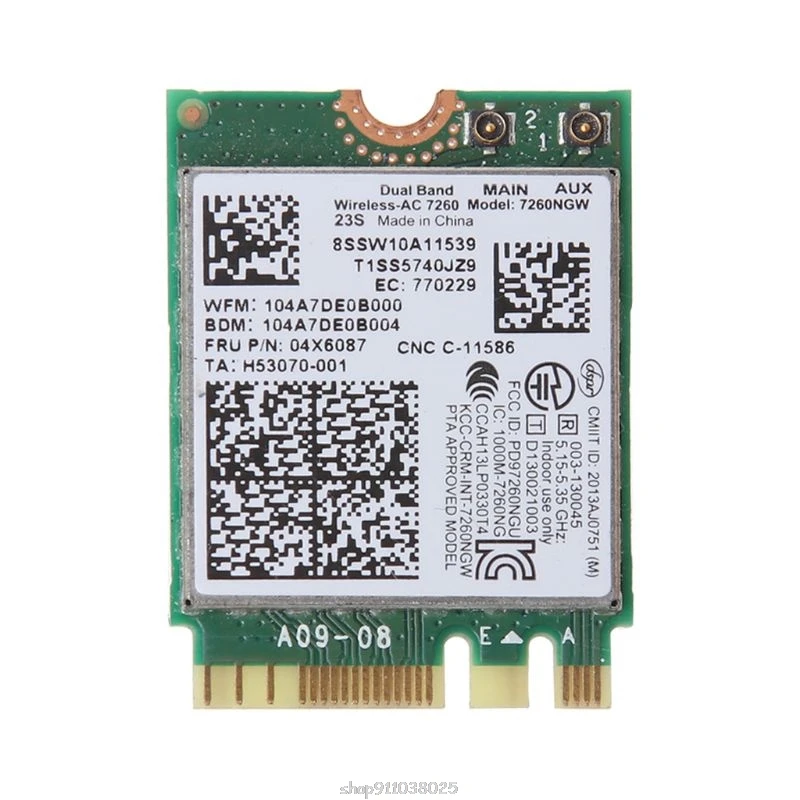 

For In-tel 7260NGW 7260AC 2.4/5G BT4.0 FRU 04X6007 04W3806 WiFi Card for Thinkpad X250 x240 x240s x230s t440 w540 t540 Mar05 21