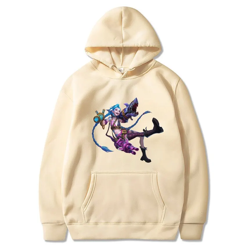 

Толстовка с капюшоном для мужчин и женщин, суперкрутая уличная одежда с принтом арканита Jinx, Свитшот оверсайз, одежда в стиле Харадзюку, хип-...