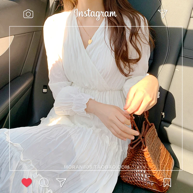 

Нежное слегка зрелое сказочное плиссированное платье феи французских меньшинств, приталенное, темпераментное, средней длины, осень и зима ...