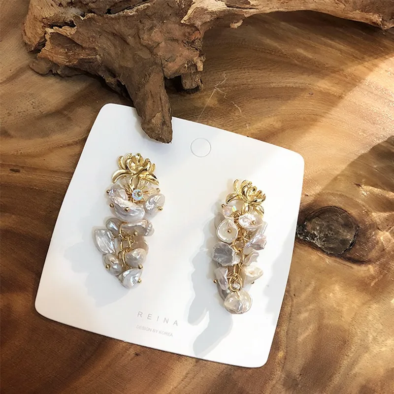 Корейские серьги подвески с пресноводным жемчугом супер сказочные