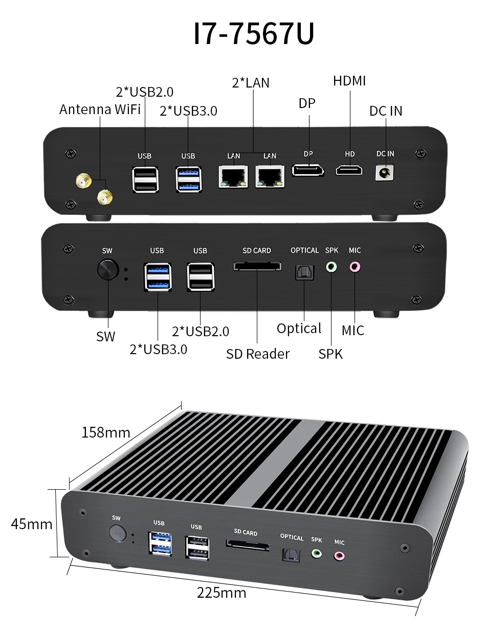 MSECORE Intel I3 7100U I5 7260U I7 7660U Fanless gaming Mini PC Windows 10 HTPC linux game PC Desktop Computer HDMI DP 4K WiFi