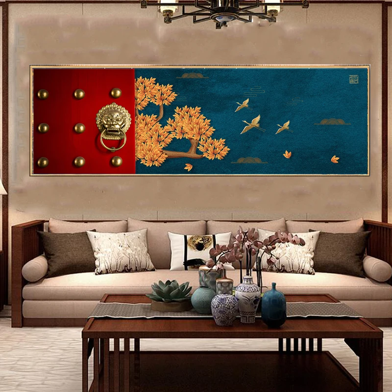 Традиционная стена в китайском стиле художественная живопись на холсте Красные