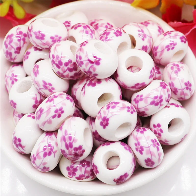 

10 Pcs 14mm Large Hole Beads Color Electroplate Porcelain Rondelle Beads Snake Chains Spacers for European Bracelet Charm Making