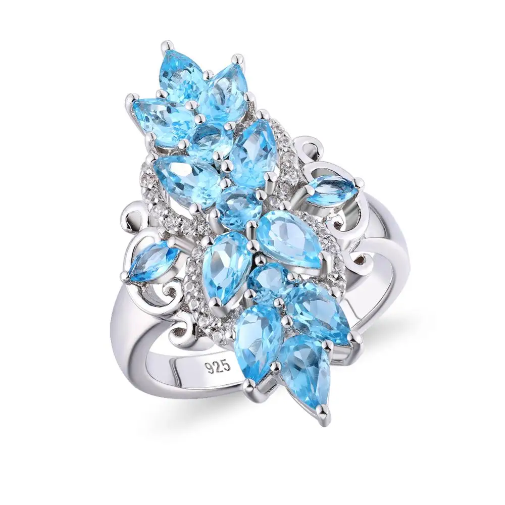 

GZ ZONGFA Best Design Charm Natural Blue Topaz Gemstone 925 Sterling Silver Engagement Wedding Ring Jewelry Women