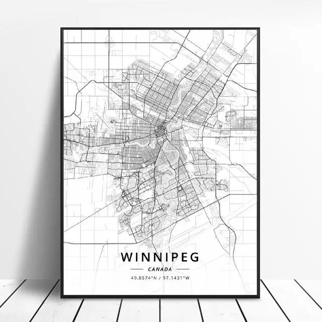 

Winnipeg Map Poster Canada Black White Art Canvas Print Wall Art Picture Nordic Decoration Painting Living Room Home Decor