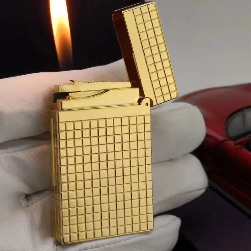

Винтажная клетчатая зажигалка, Классическая многоразовая зажигалка, клетчатая гравировка, роскошный дым #070, золотой, серебряный, мужской п...