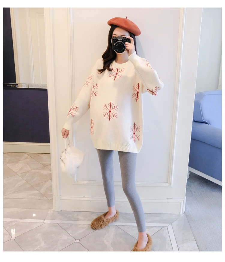 6077# Autumn Winter Large Size Loose Maternity Sweaters Thicken Pullovers Clothes for Pregnant Women Snow Pregnancy Clothing