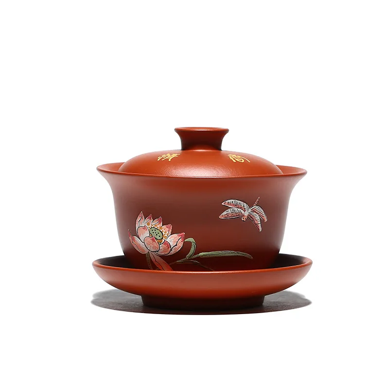 

sand cup HeCu tureen purple clay ore chu kung fu tea set manual mud mud painting large three bowl of tea authentic