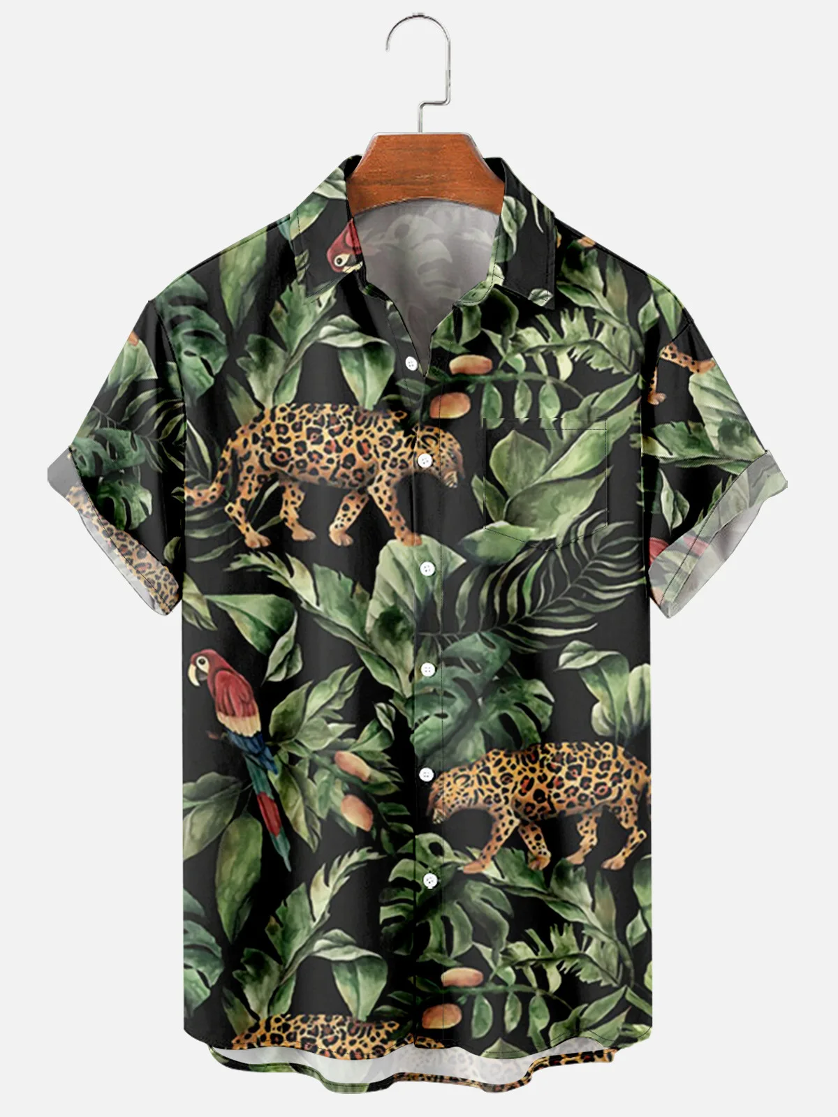 

2021 New Men's Casual Trend Harajuku Spring/Summer Plaid Shirt Short Sleeve Chest Pocket Design Fashion Print Button 035