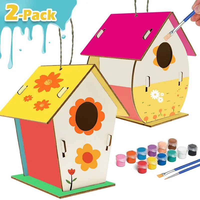 

2-Pack Kids Crafts Wood Arts and Crafts for Kids DIY Bird House Kit for Children to Build and Paint Reinforced Design