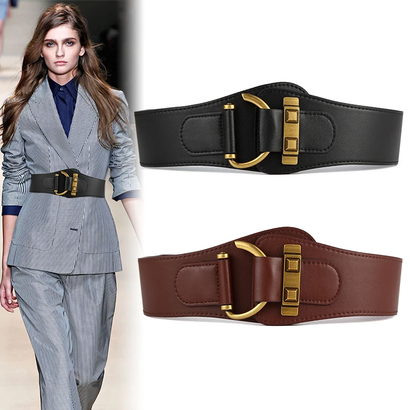 

Good Quality Waistband Black Wide Fashion Dress Coat Genuine Leather Cummerbund elastic Ceinture Luxury corset Girdle Women Belt