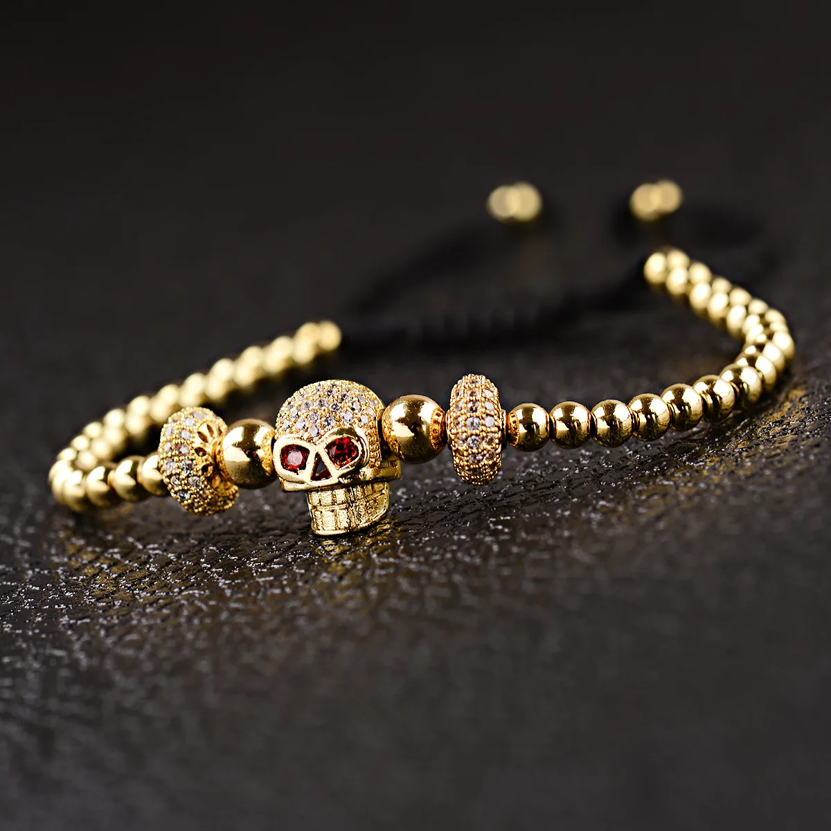 

LOOKER 2020 Gold/Sliver Luxury Bracelets Men Micro Pave CZ Skeleton Skull Beads Strand Bracelet European Jewelry Pulseras Hombre