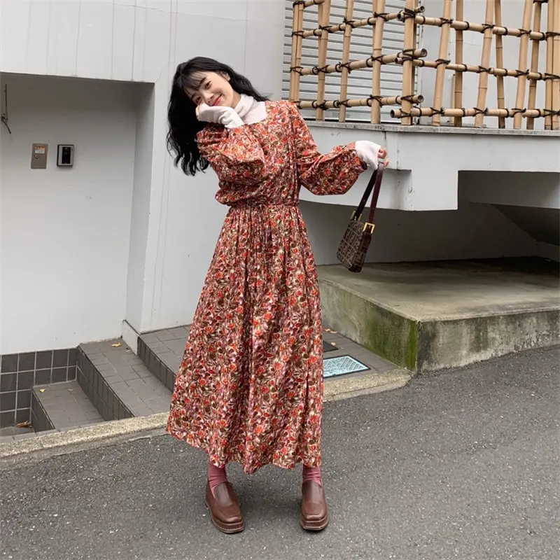 Женское винтажное платье с высокой талией HziriP Элегантное Длинное Платье