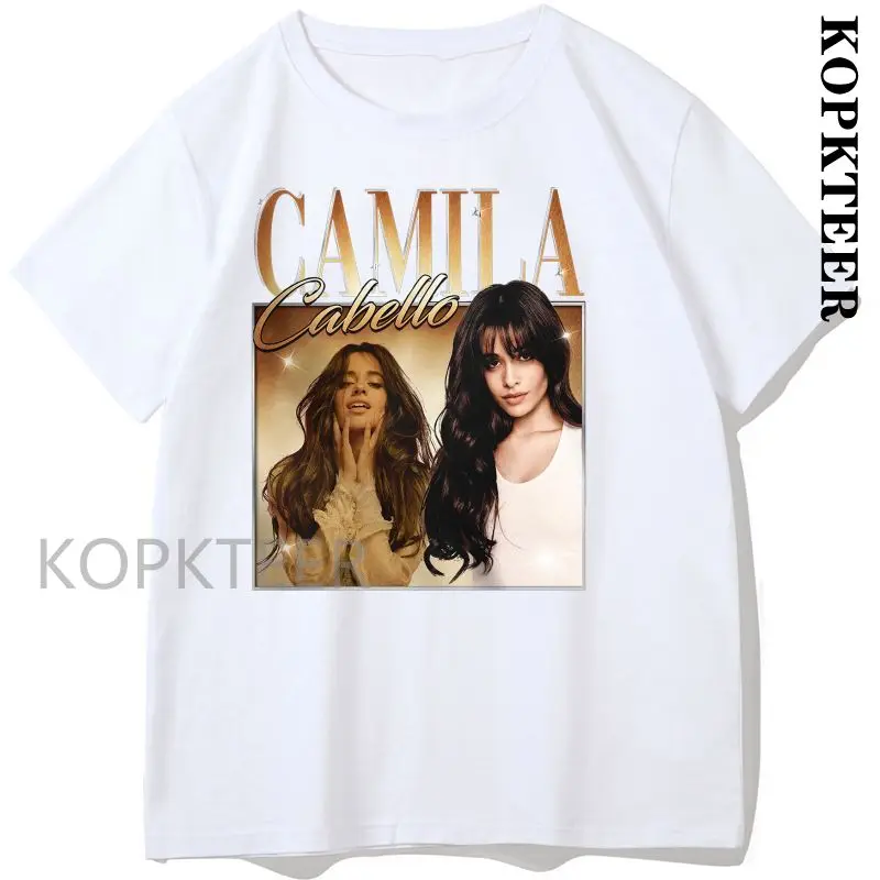 

Летняя футболка для девочек размера плюс Camila Cabello с милым принтом женские белая рубашка с короткими рукавами и свободные футболки повседнев...