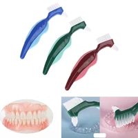 new oral care tool soft rubber non grip handle double sided denture cleaning brush multi layered bristles false teeth brush