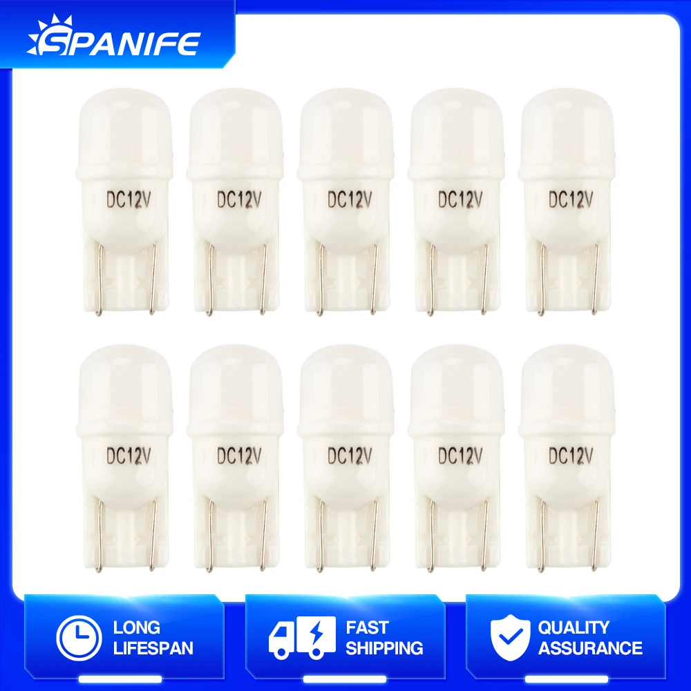 

Spanife 10pcs W5W LED T10 Led Canbus 194 LED Bulb ceramic Car Side Marker Light License Plate Lamp 12V Ceramic Auto Lamp