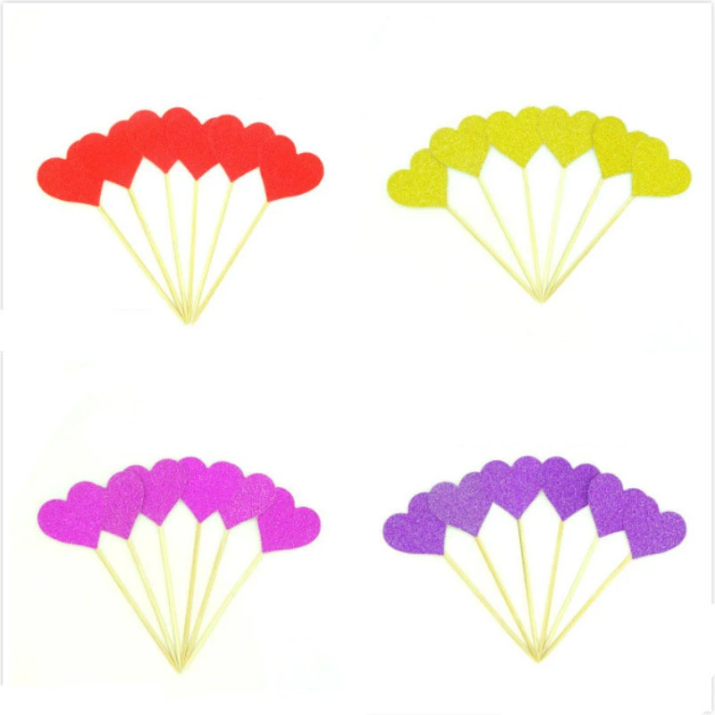 30 шт./компл. цветные блестящие вставные КАРТЫ в форме сердца с зубочисткой для