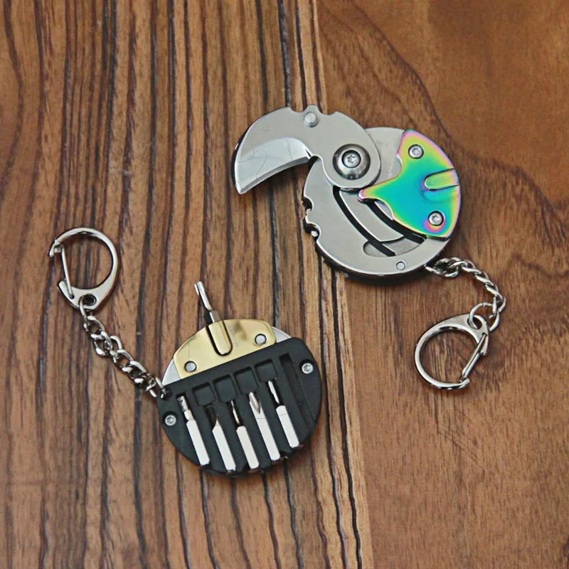 

1 Pcs Steel Folding Pocket Cutter Screwdriver Coin Shaped Survival Camping Keychain TT-best