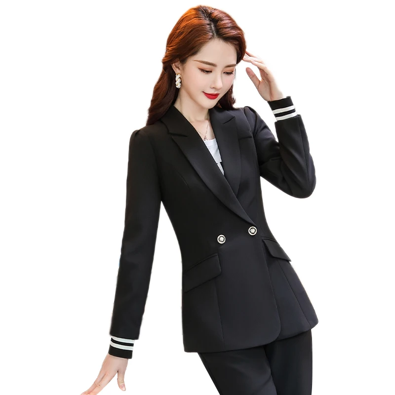 

New 2021 Ladies Black Blazer Women Jacket Long Sleeve Work Wear Business Beautician Office Uniform Styles
