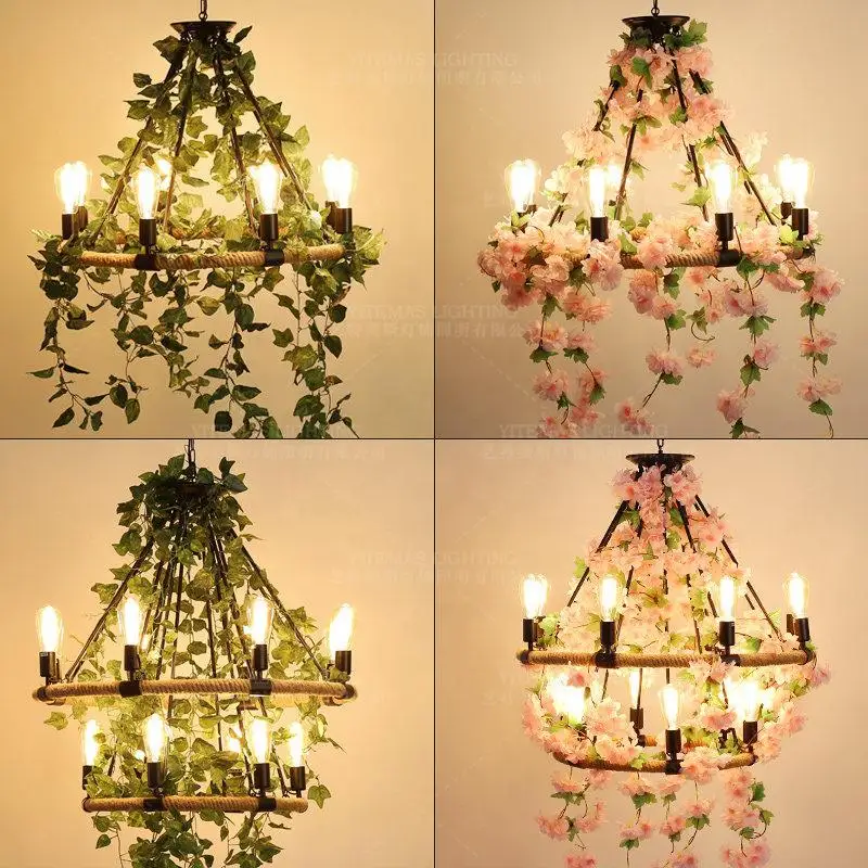 Люстра с большими листьями Зеленая лампа в богемном стиле для фойе торгового