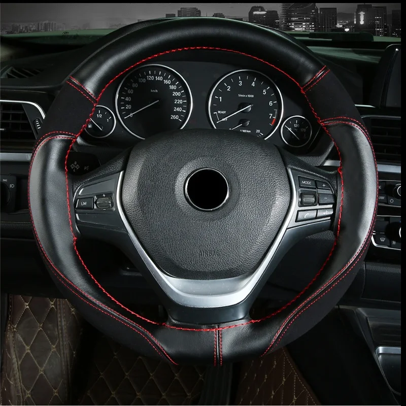 Микрофибра кожаный чехол рулевого колеса автомобиля ручной работы рулевое