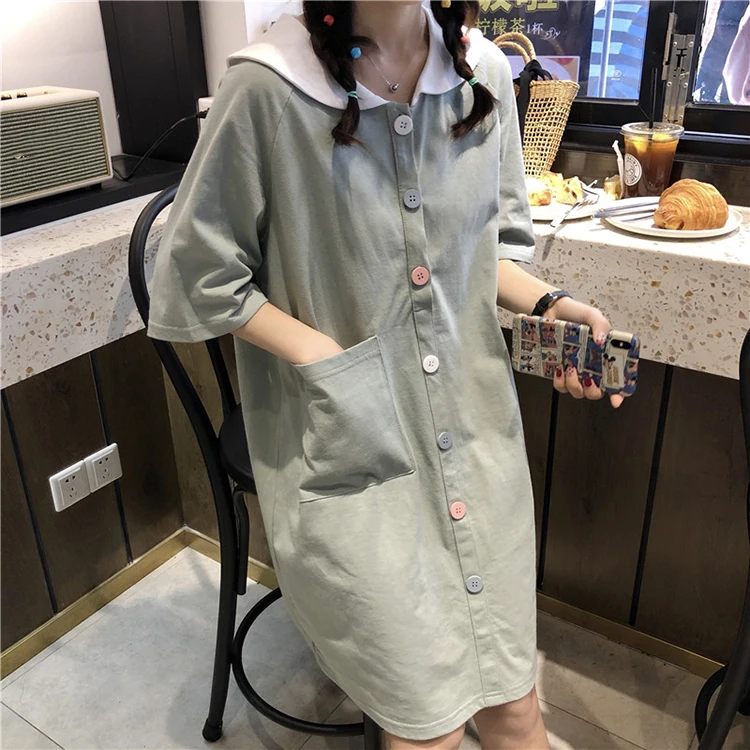 Корейский преппи стиль лето новый матросский воротник карманы короткий рукав