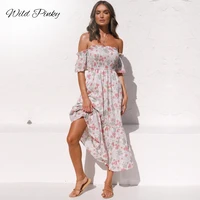 wildpinky 2021 summer strapless print dress ruffled sexy off the shoulder dress casual beach elegant long women dresses vestidos