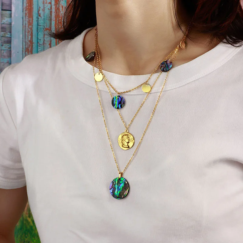 Многослойные ожерелья Baoyan с морскими ракушками золотые из нержавеющей стали