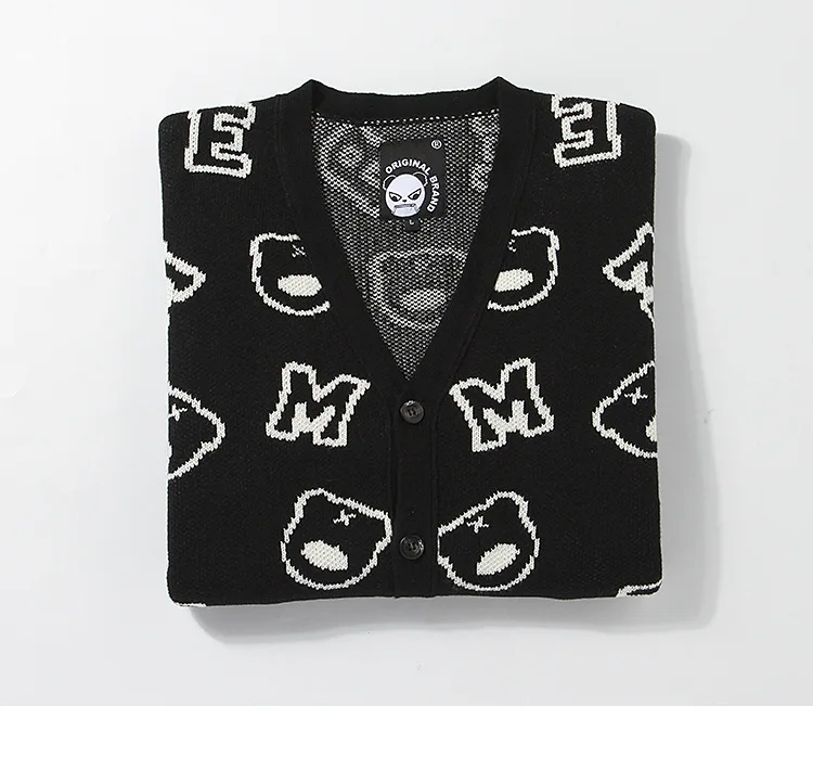 Мужской Жаккардовый свитер с V-образным вырезом большого размера | Мужская одежда